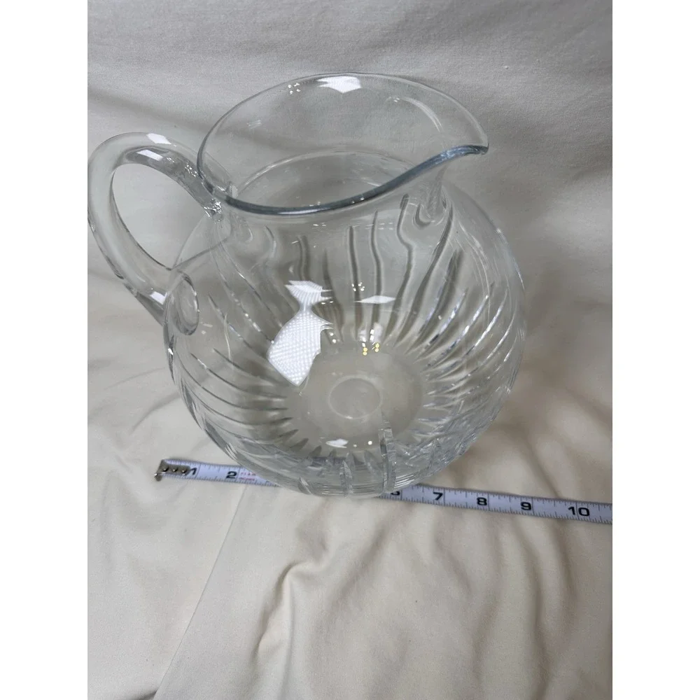 Block Hand Cut Crystal Pitcher 70oz Round‎ Water Juice Decanter Poland